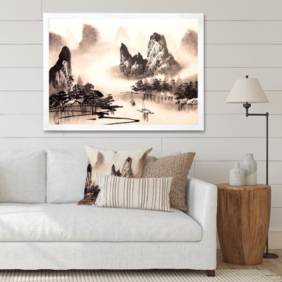 Paysage d'eau monochrome chinois - reproduction de cadre photo sur toile
