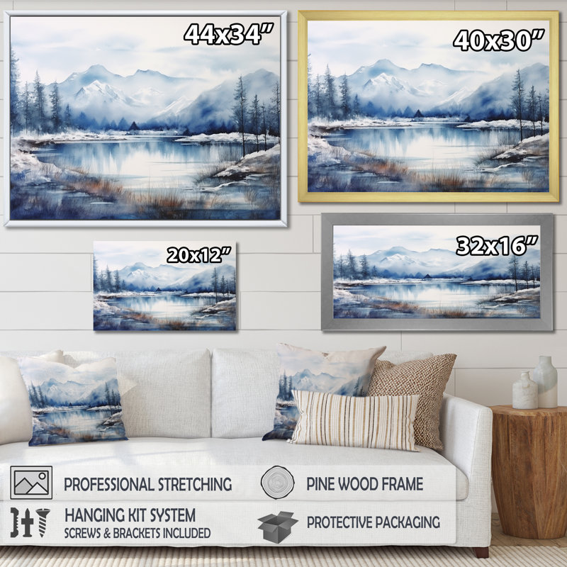 Sommet bleu et blanc, montagnes du Japon - Japon, art mural, Cadre d'angle fermé noir, H 34 po x l 44 po x P 1,5 po