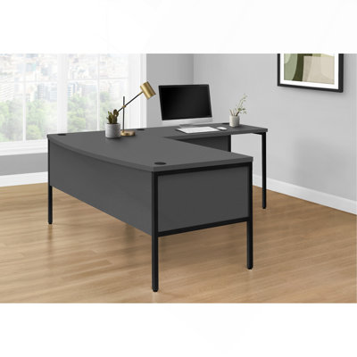 Bureau d'ordinateur, L 48 po, bureau personnel, qualité commerciale, stratifié gris, métal noir, contemporain