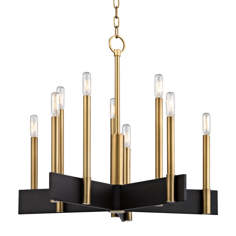 Lustre classique / traditionnel à 10 lumières de style bougie Abrams, Laiton vieilli