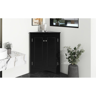 Armoire de salle de bain moderne et triangulaire noire avec tablettes réglables et look élégant pour l'organisation à la maison
