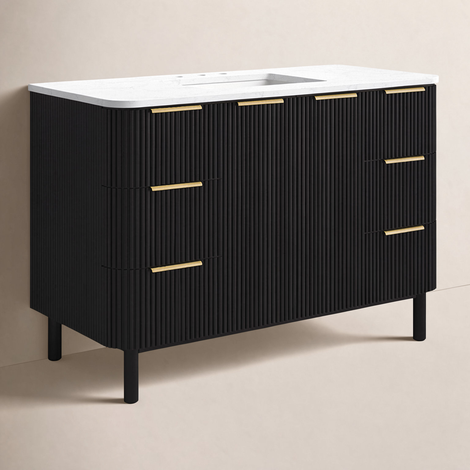 Nova 48" Marble Top Single Sink Bathroom Vanity, Black Reeded Birch