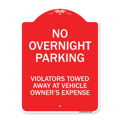 Signmission Designer Series Sign - No Overnight Parking Violators Towed Away At Vehicle Owner's Expense | Green & White 18" X 24" Heavy-Gauge Aluminum