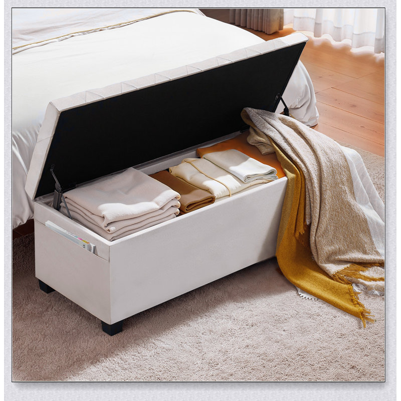 Banc repose-pieds avec rangement et capitonnage à boutons avec sacs latéraux, commode rembourrée pour le salon et la chambre à coucher