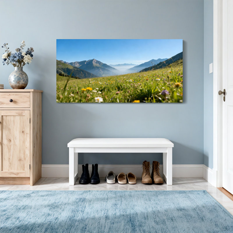 Paysage et nature Prairie de montagne Fleurs sauvages Ciel bleu Vallée verte Herbe, H 20 po x l 40 po