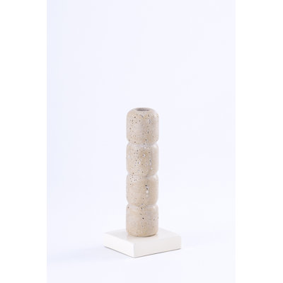 Candle Holder With Stone And Metal Base