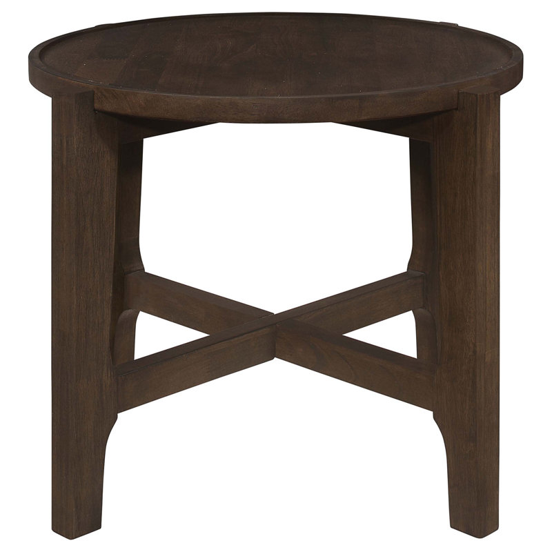 Round Solid Wood End Table, Dark Brown