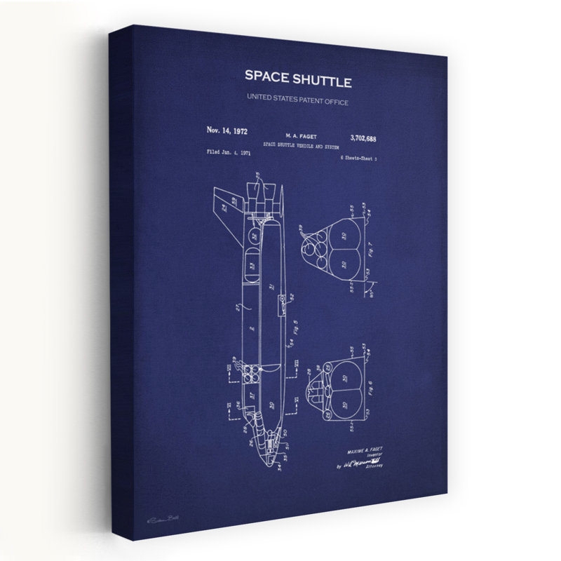 Navette spatiale, brevet d'art contemporain, H 24 po x l 16 po