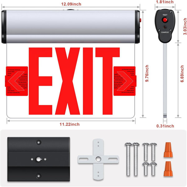 HIBAMSTOR Led Edge-Lit Exit Sign ,Brushed Aluminum Housing Single-Sided ...