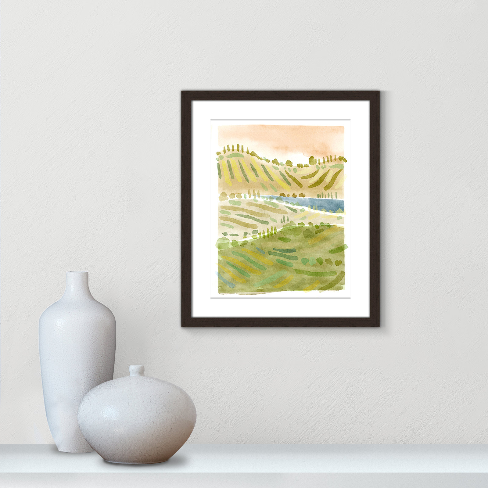 Tuscan Countryside Print, Walnut Single Picture Framed Paper, White, 19" H x 16" W x 1.25" D
