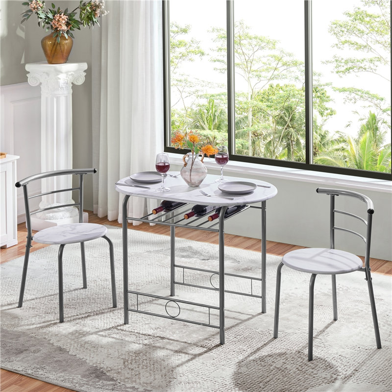 2 - Person Dining Set, White/Silver, 90 cm L × 53 cm W × 75.5 cm H