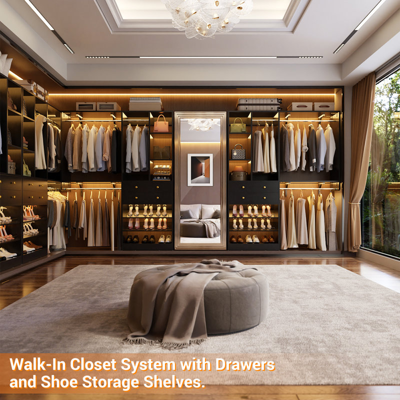 Closet System With Wood Drawers Ans Shoe Storage, Black
