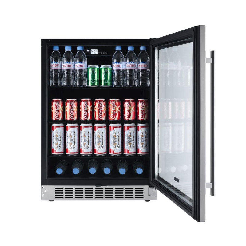 Transcend 24 in. 84 Can and 13 Bottle Seamless Stainless Steel Single Door Single Zone Built-In Wine Refrigerators, Right