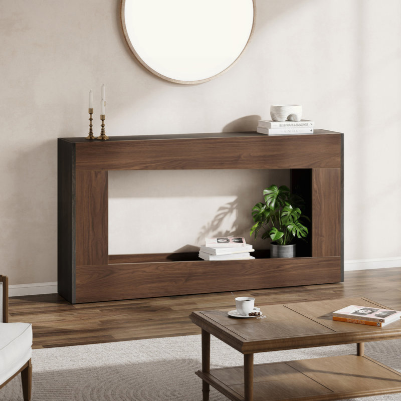 63" Long Wood Console Table With Storage Shelf For Entryway, Brown