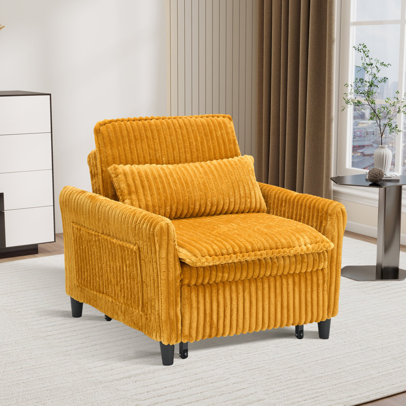 Chaise d'appoint convertible rembourrée en velours côtelé, Jaune