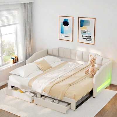 Extendable Upholstered Daybed With 2 Storage Drawers And Led Light by Ivy Bronx