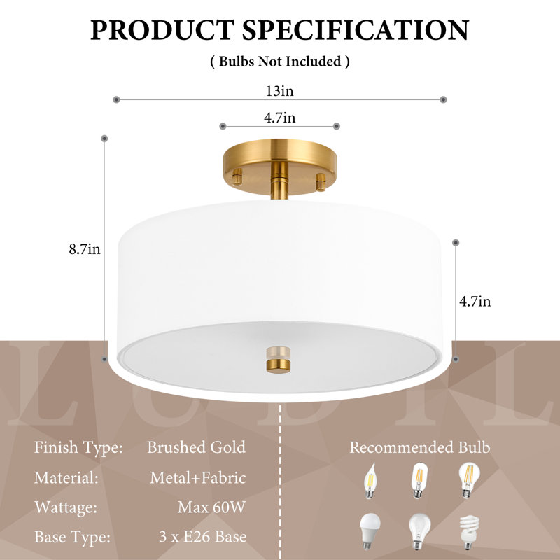 Silk Semi Flush Mount, White, Gold, 1