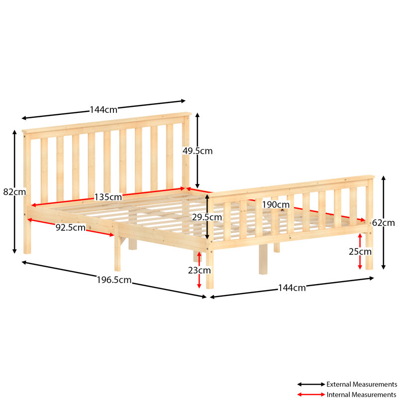 Solid Wood Bed, Double (4'6), Pine