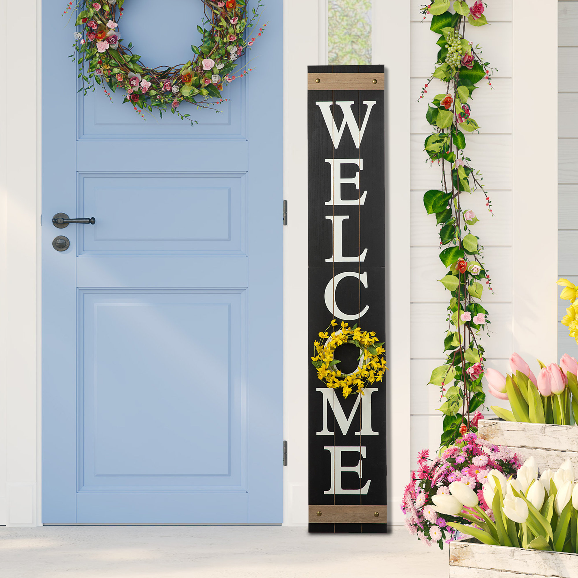 Gracie Oaks Kreigh Spring Welcome Porch Sign 5 Piece Set & Reviews | Wayfair