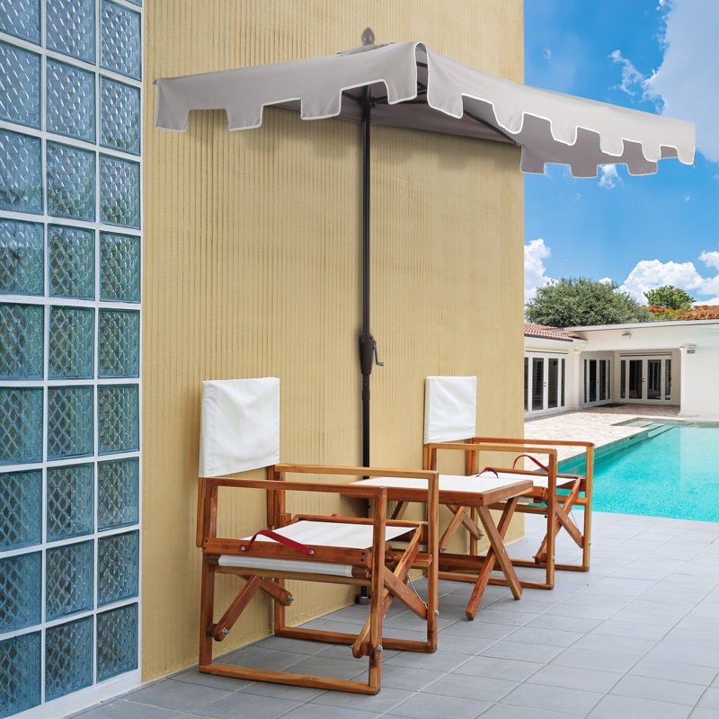 Parasol de terrasse semi-rigide à manivelle de 9 pi avec manivelle et bordure carrée Sidney, auvent gris, mât brun foncé