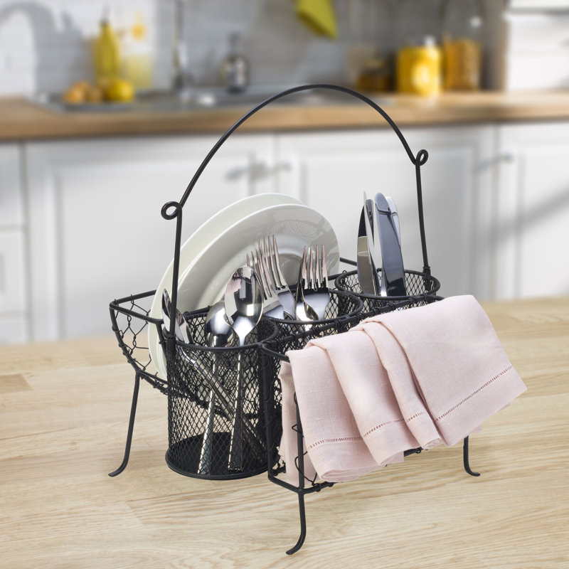Black Stainless Steel Multi-Compartment Condiment Caddy