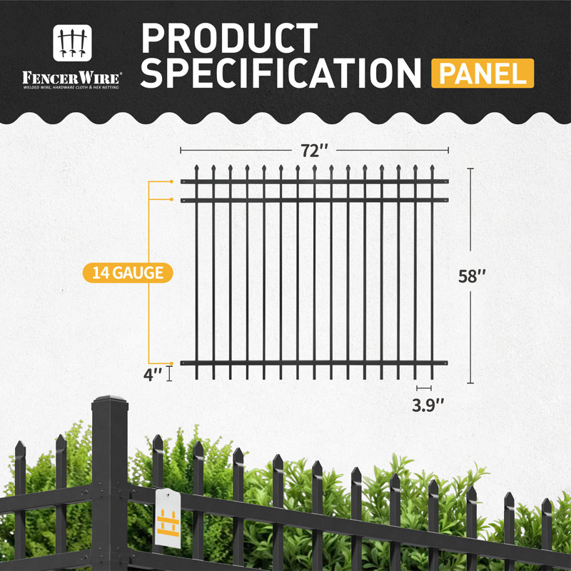 5FT H X 6FT W Heavy Duty Pinnacle Fence Barrier Panel, Anti-Rust Metal Fencing Panel, 5 ft. H x 6 ft. W