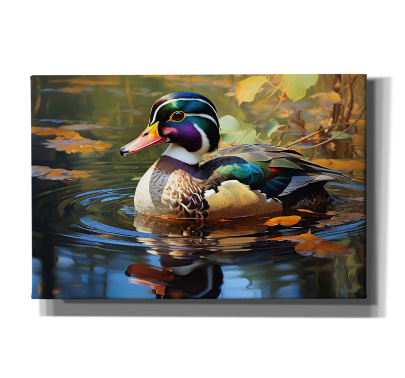 «Duck In The Beige Pond» par Momart, art mural sur toile, H 12 po x l 18 po x P 0,75 po
