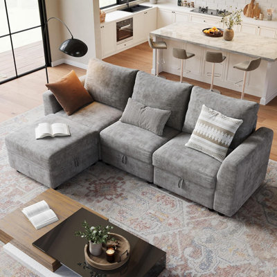 Modular Sectional Sofa with Storage Ottoman, 4-9 Seater Reversible Chaise for Living Room