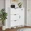 Armoire à chaussures, panneau de fibres à densité moyenne blanc neige, grand rangement étroit avec 3 portes rabattables et 1 tiroir | Minimaliste | Couloir