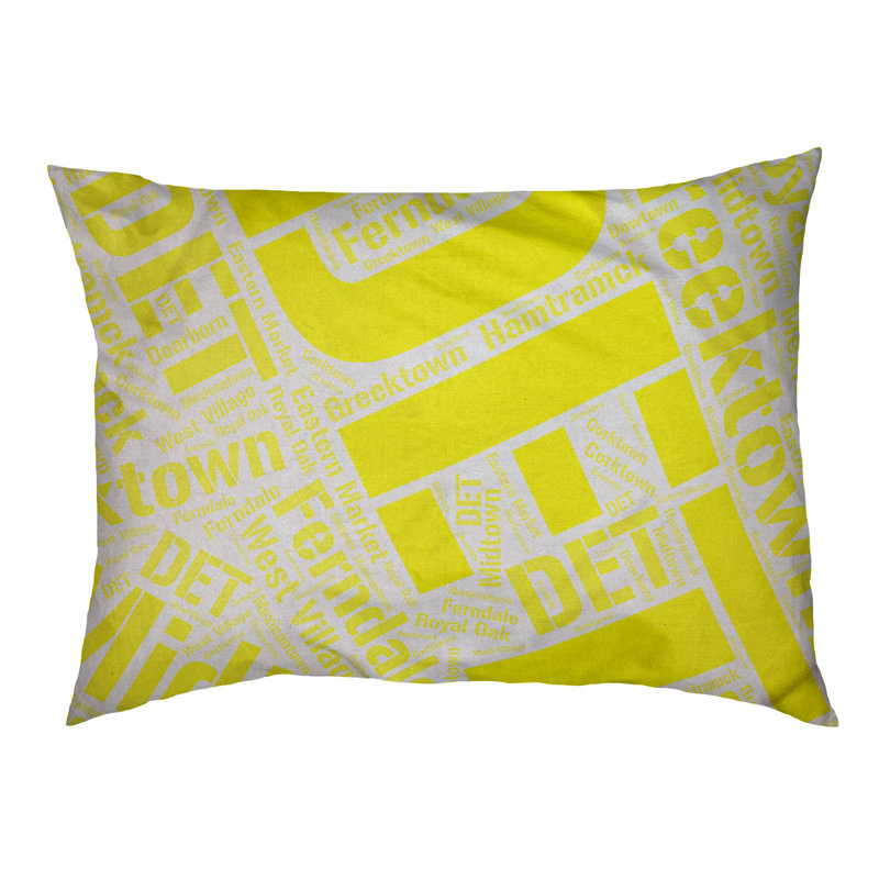 Coussin de chien « districts », Moyen (H 9,5 po x l 28 po x P 18 po), Jaune, Détroit