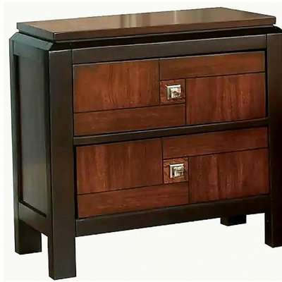 Acacia Walnut 1pc Nightstand Only Transitional Solid wood 2-Drawers Square Chrome Knobs Multitone Unique Nightstand
