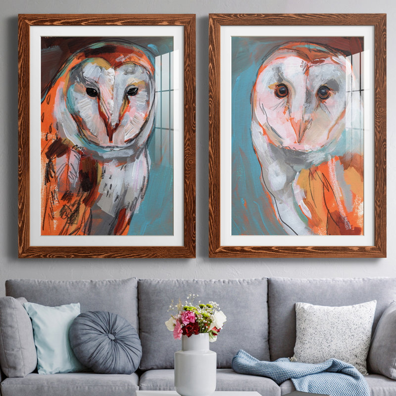 " Optic Owl I " 2 - Pieces Painting Print, Maple Framed, 23.5" H x 31.5" W x 1" D