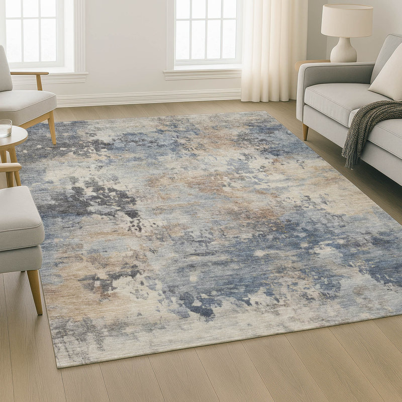 Tapis abstrait lavable à la machine de qualité supérieure Mayfield AMF2073, En jean, 2 pi 6 po x 3 pi 10 po
