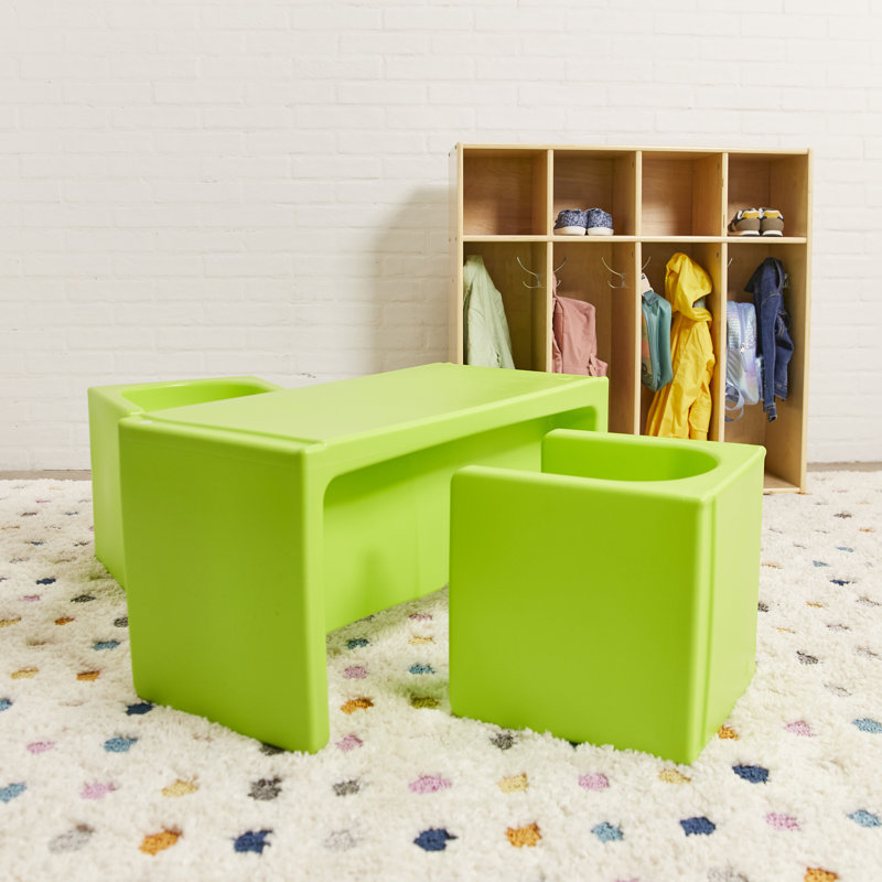 ECR4Kids Tri-Me Table and Cube Chair Set, Multipurpose Furniture, 3-Piece, Lime