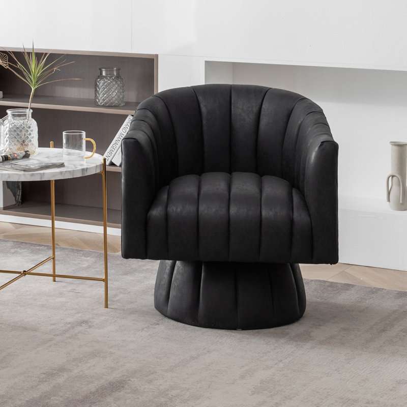 Faux Leather Upholstered Swivel Barrel Chair, Black Faux Leather, 1
