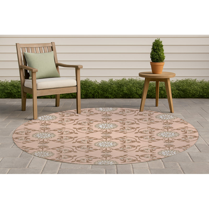Tapis d'extérieur antidérapant Ezimea, Rosé, Rond 60 po x 60 po