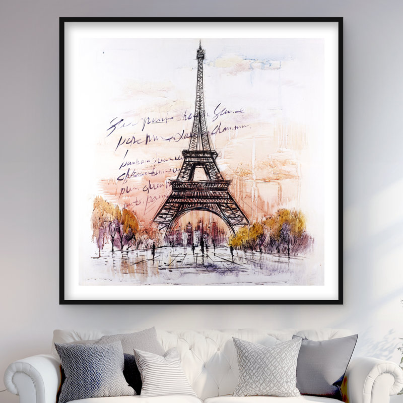 Croquis de la Tour Eiffel - arbres romantiques, reproduction encadrée, H 48 po x l 48 po