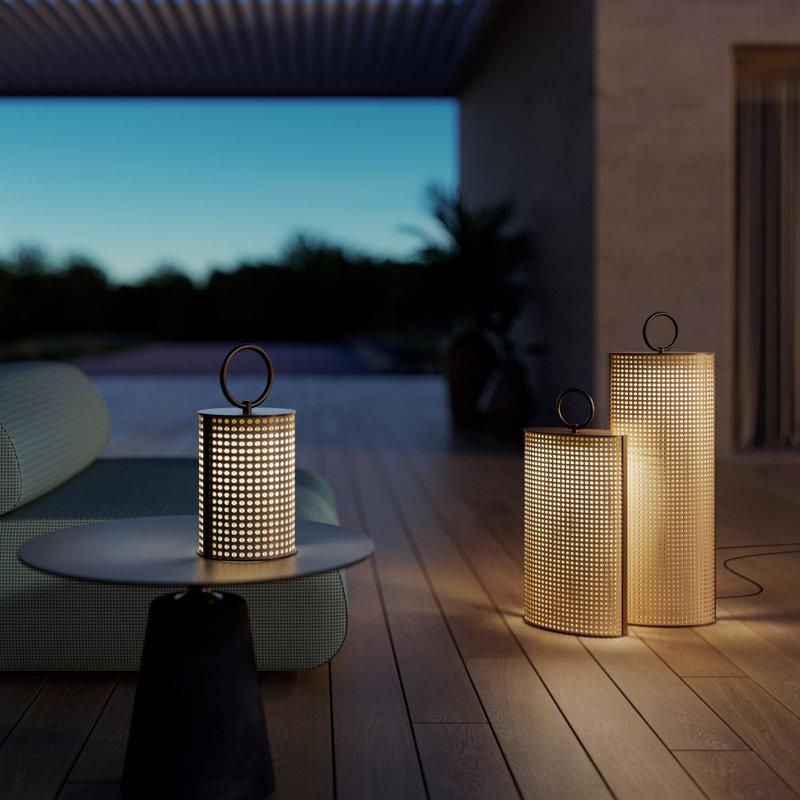 Clara Battery Operated Outdoor Floor Lamp, 13.28" H x 6.42" W x 6.42" D, Bronze Lacquered