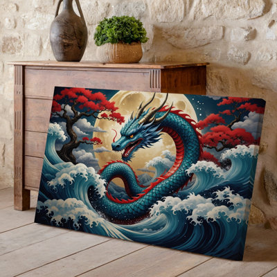 Reproduction d'art sur toile, "Un dragon majestueux qui s'enroule à travers des vagues tourbillonnantes"