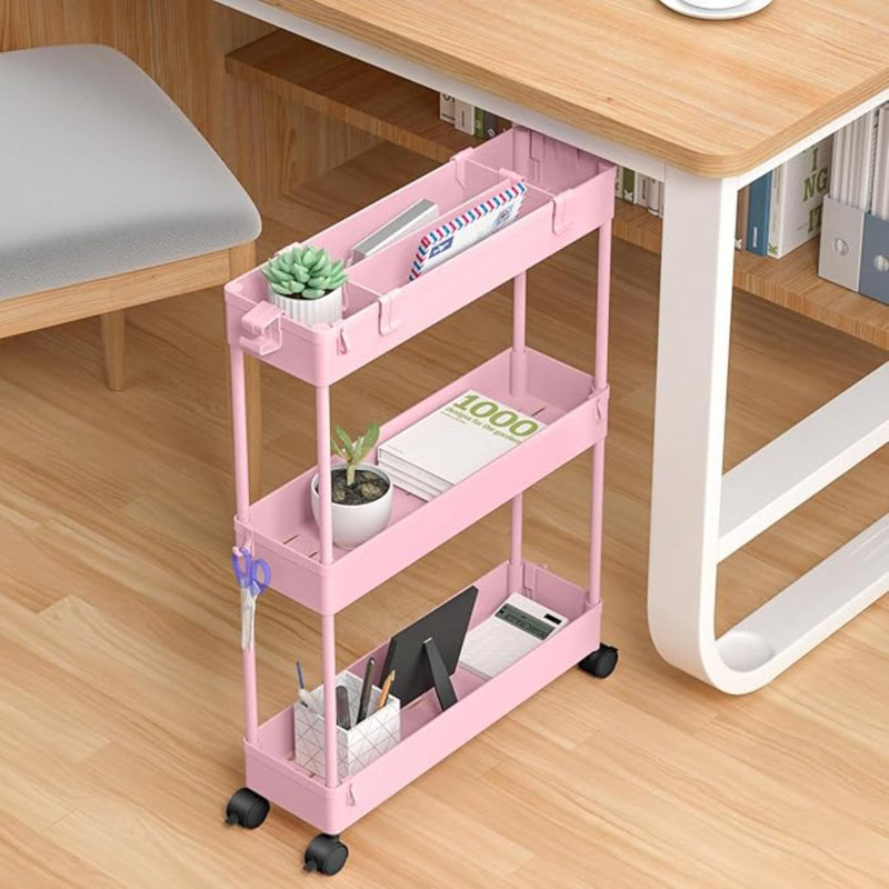 Chariot de rangement mince à 3 niveaux, utilitaire roulant d'organisation de salle de bain, étagère mobile coulissante pour le bureau, la cuisine, la salle de lavage et les espaces étroits