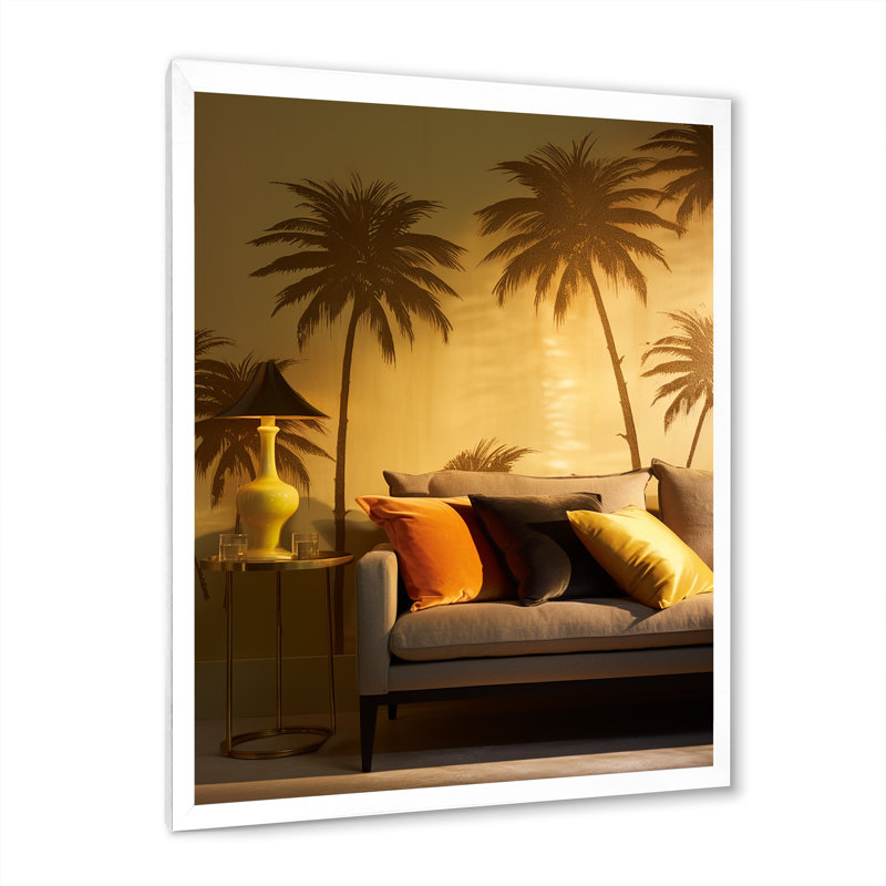 Golden Grove Palm Tree Shadows II sur toile, Cadre blanc, H 32 po x l 24 po x P 1 po