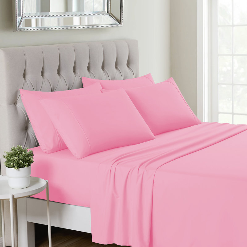 Ensemble de draps luxueux en microfibre douce avec taies d'oreiller en prime, Rose, Double