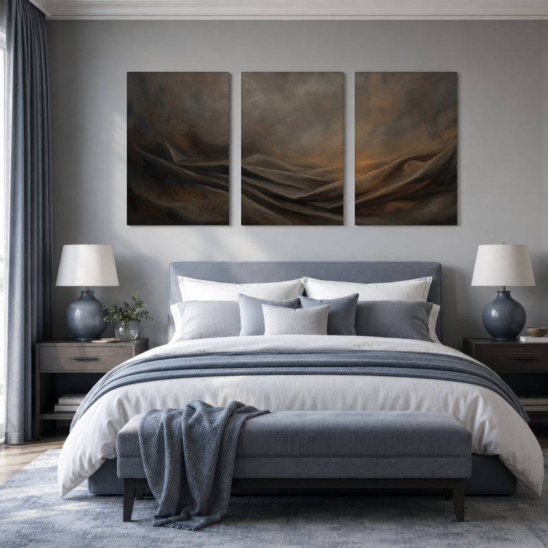 Ensemble de 3 toiles d'art brun foncé et ambre, H 36 po x l 24 po x 3 pièces