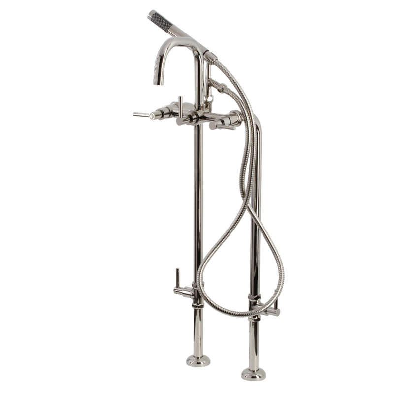 Kingston Brass Concord Freestanding Tub Faucet with Supply Line and Stop Valve, Polished Nickel, Lever