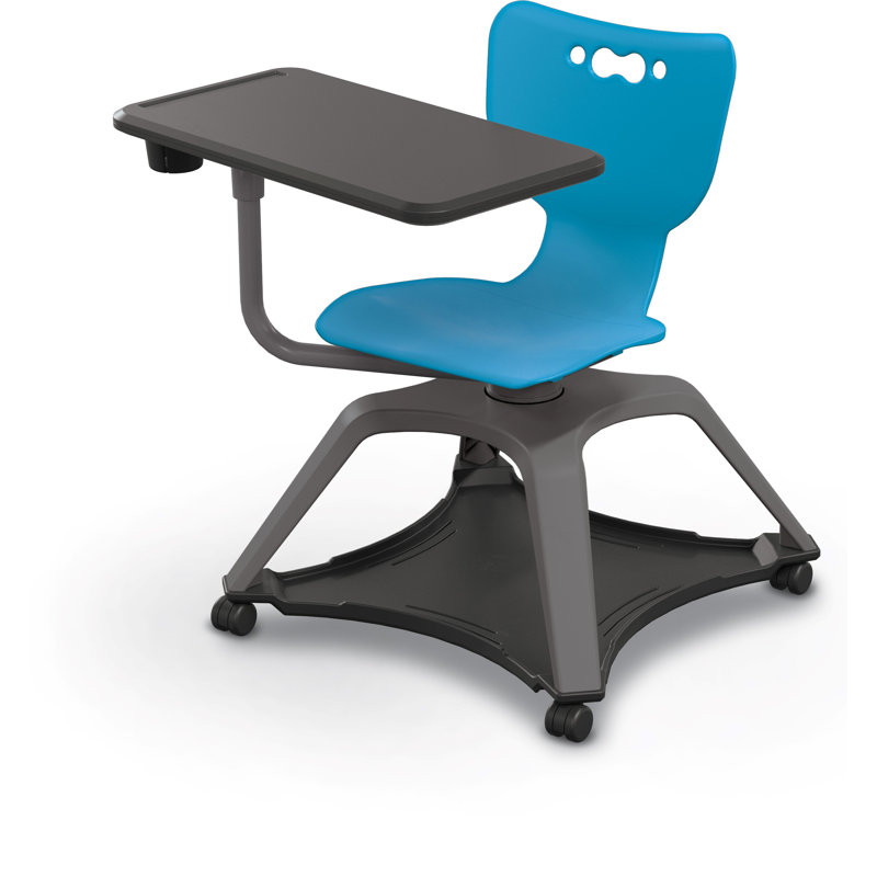 Chaise de bureau à tablette avec porte-gobelet et roulettes Hierarchie Enroll, Bleu