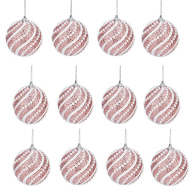 12 PCS 3.15 Inch Shatterproof Glitter Hanging Balls - Plastic Decor Balls for Holiday Party, Christmas Tree