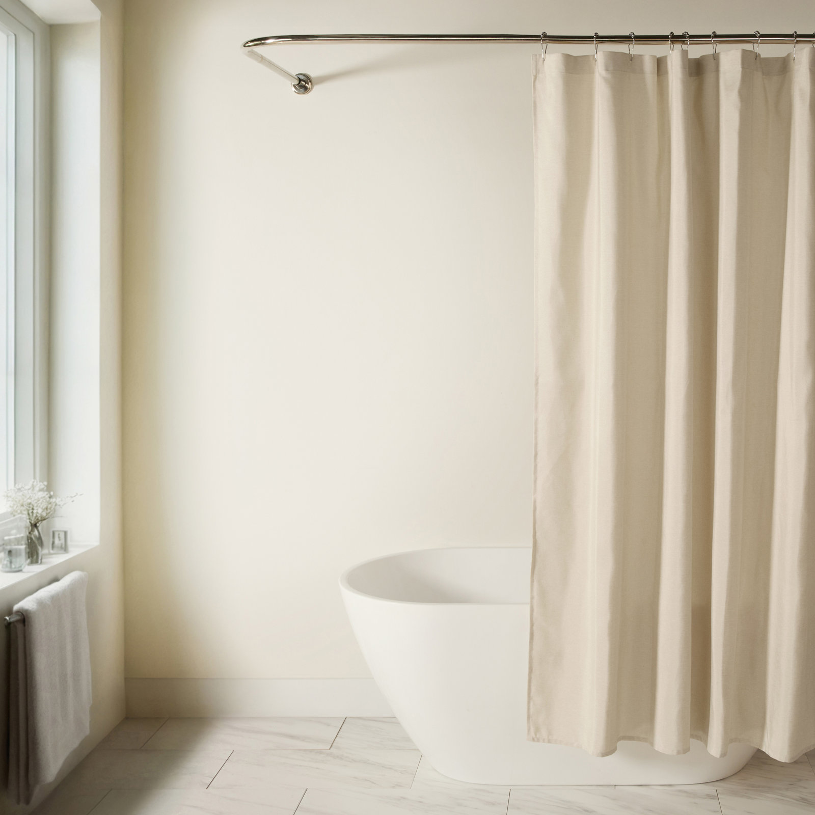 Linen-Look Textured Woven Shower Curtains, Ivory