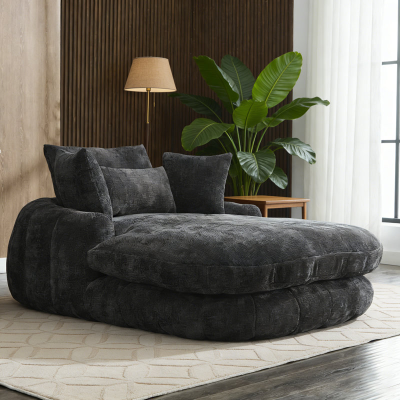 Chaise longue surdimensionnée, canapé profond en chenille de 183 cm avec coussins, fauteuil de lecture/canapé convertible en lit pour salon ou chambre.