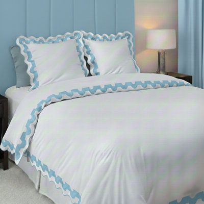 400TC U Shape Applique Scalloped Embroidery Cotton Duvet Cover Set
