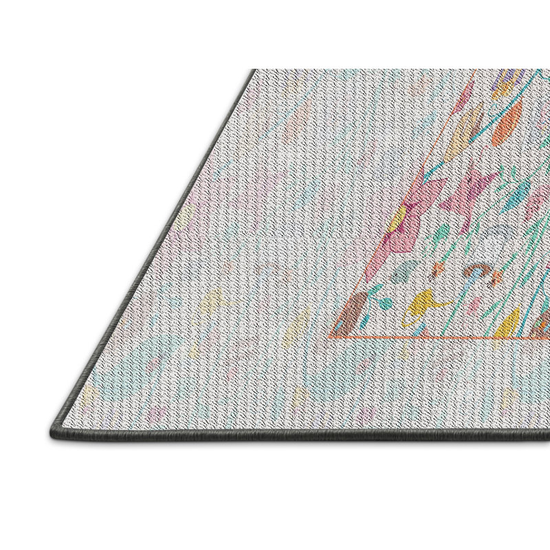 Tapis beige/vert/rose tissé à la machine, Rectangle 2 pi x 3 pi